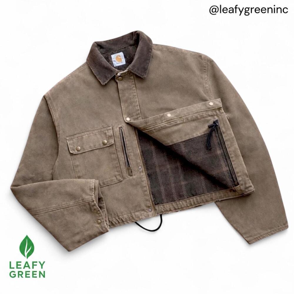 Carhartt Detroit Trucker Duck Canvas Blanket Lined Jacket us M Crop Pearl Snap